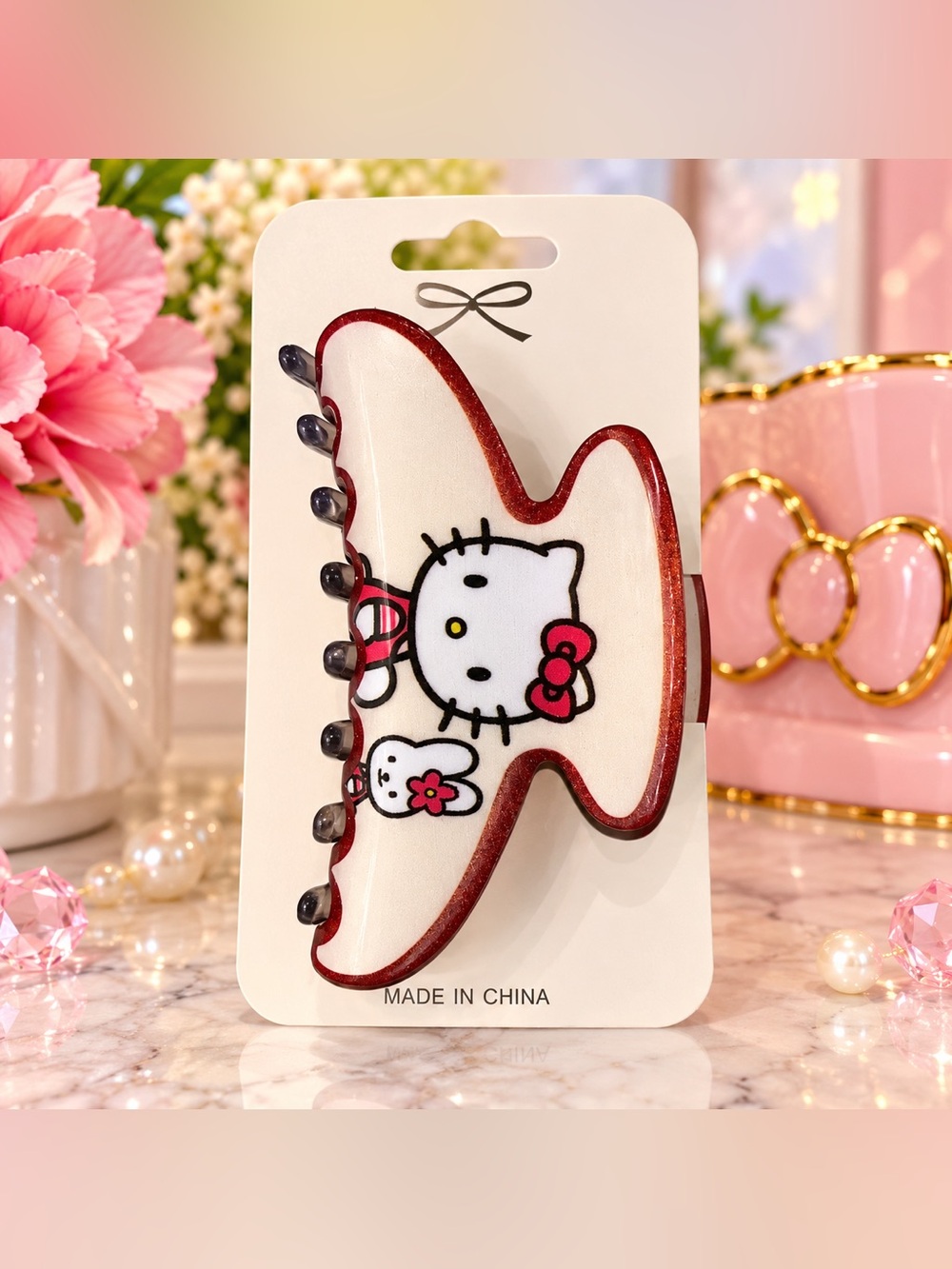 Hello Kitty Hair Claw Clip White & Red 3” NWT